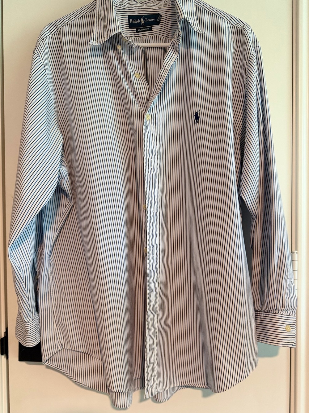 Ralph Lauren Blue and White Thin-Striped Button-Down Shirt 17” neck 32/33 sleeve